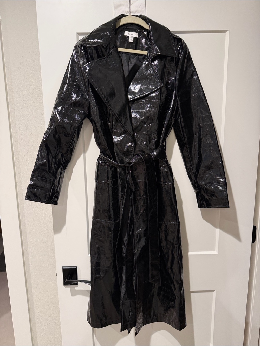 Topshop Black Patent Trench Coat with Belt